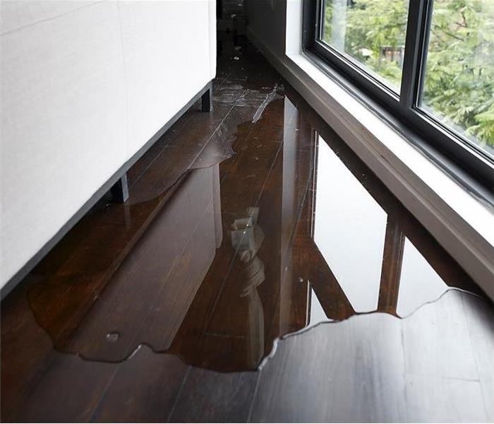 water pooling in corner of floor by window